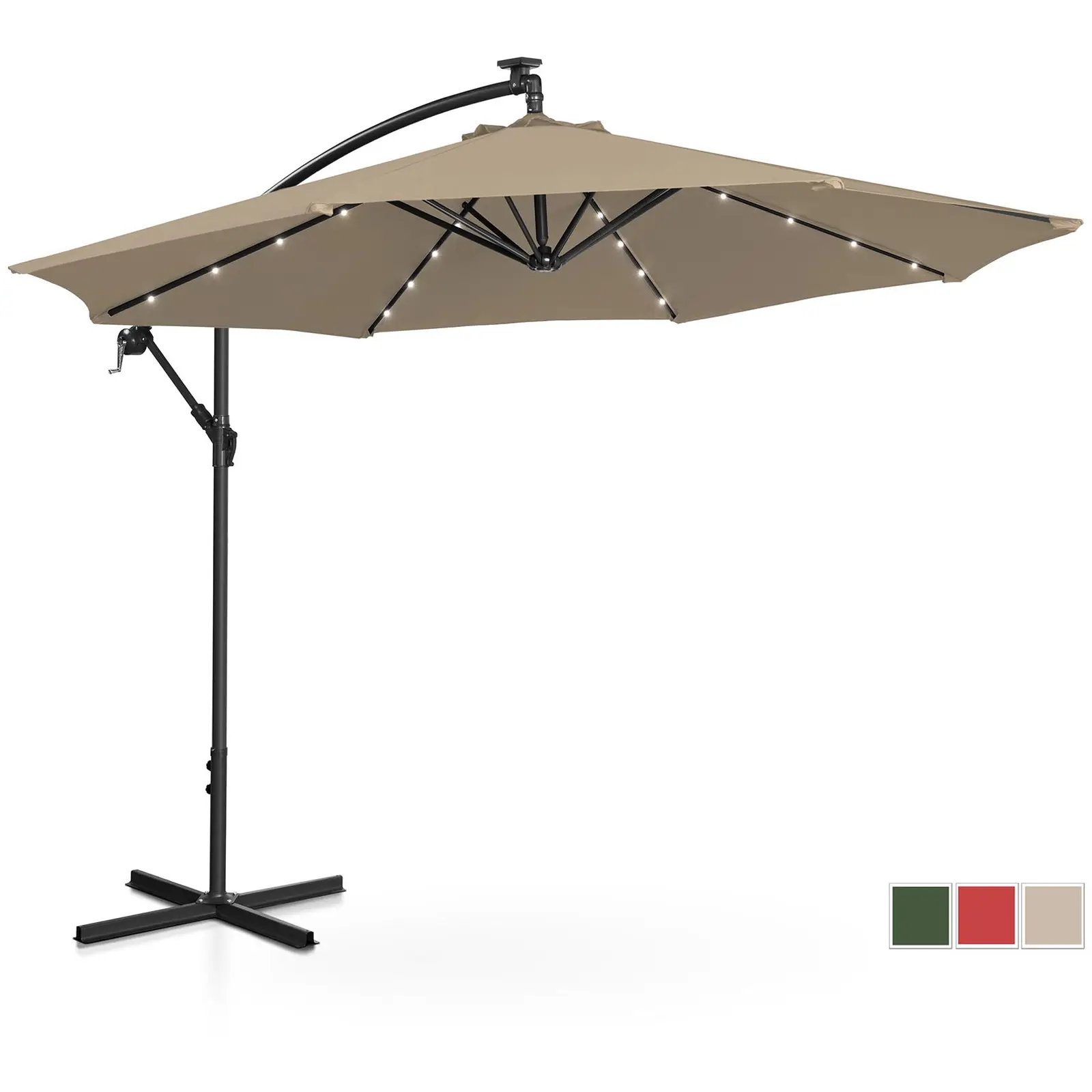 Градински чадър - със светлини - сив - кръгъл - Ø 300 см - накланящ се