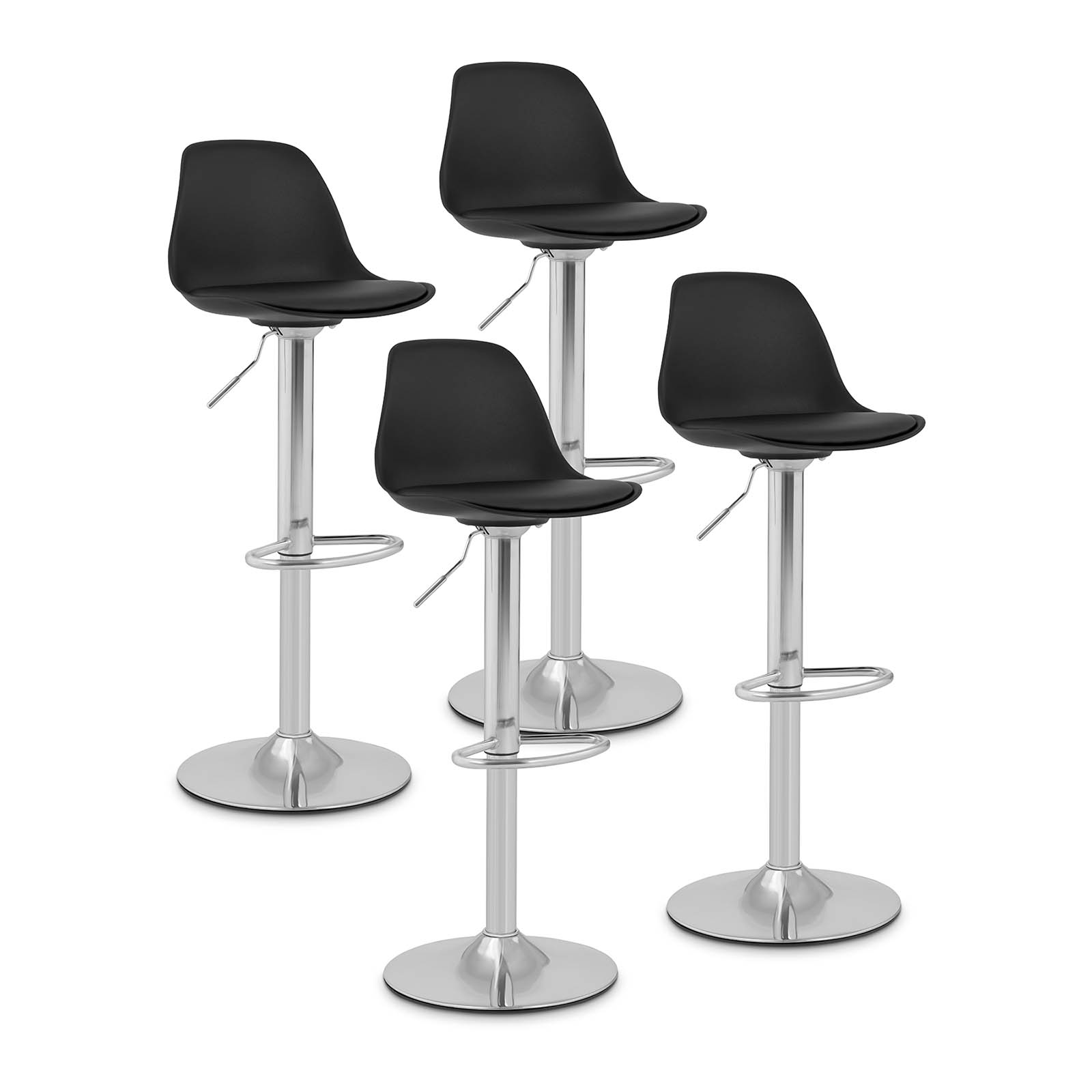 Бар столове - комплект 4 броя - с облегалка - основа от хромирана стомана - черни
