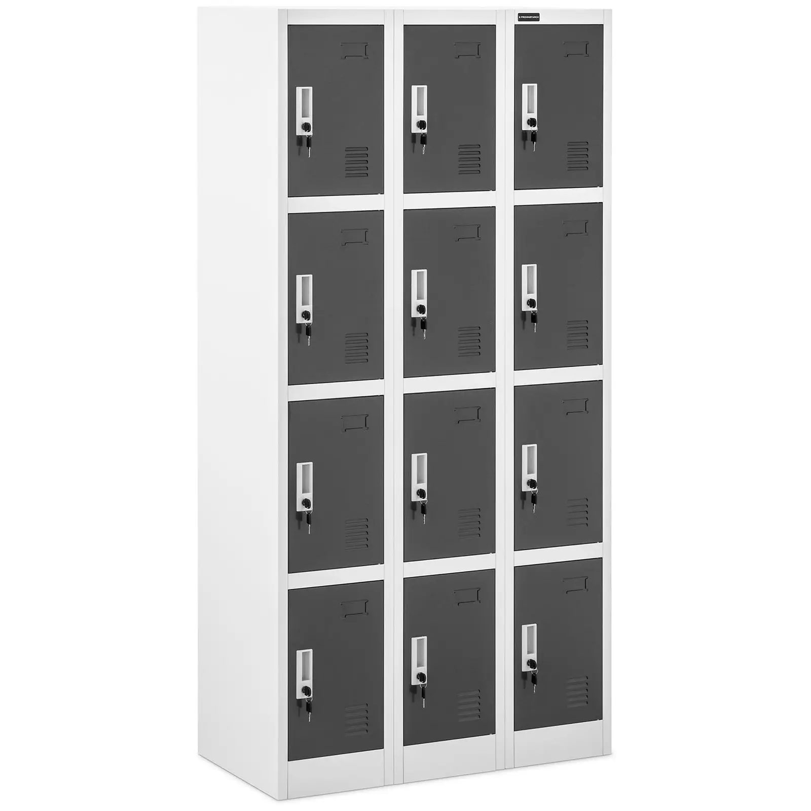 Метален шкаф за съхранение - 12 отделения - сив
