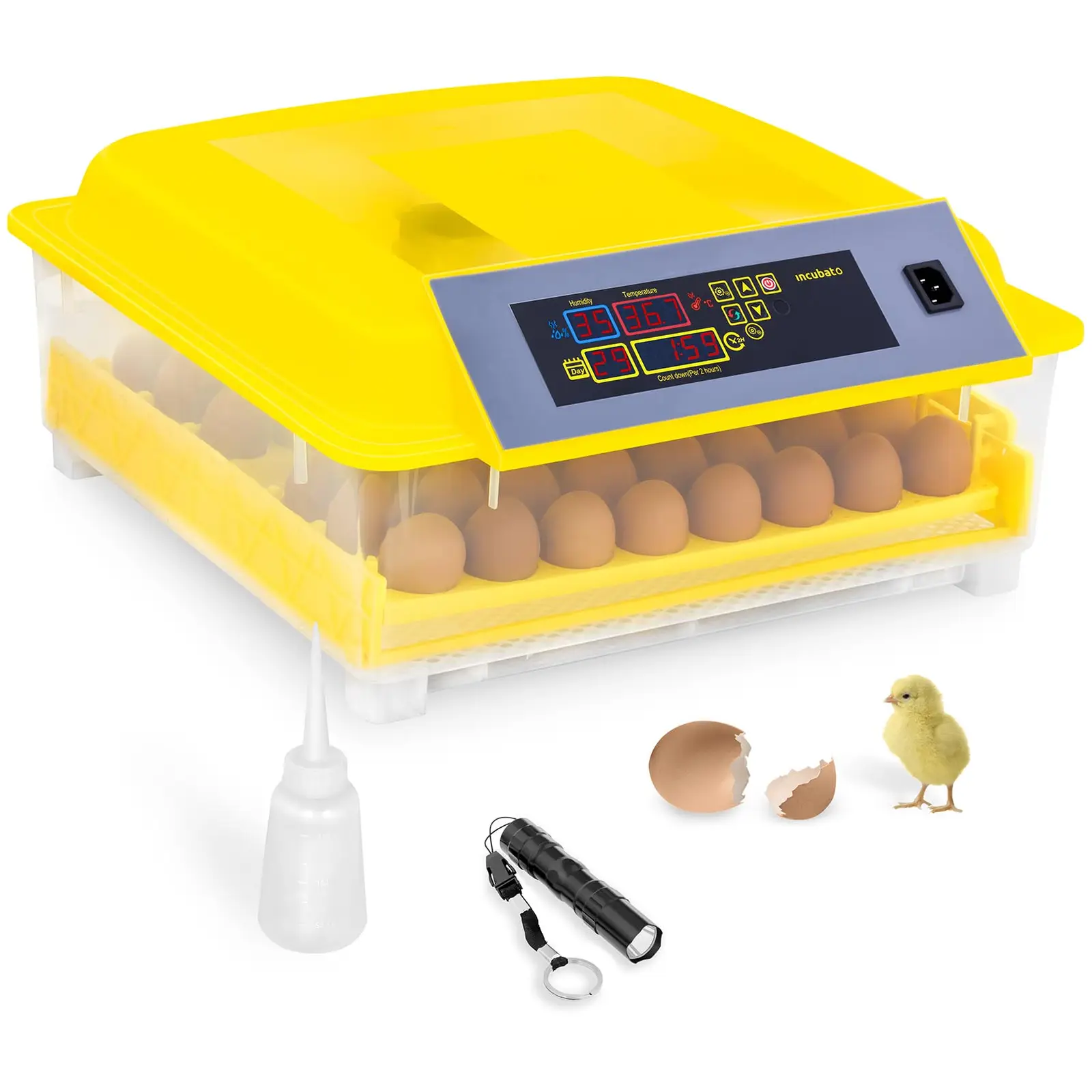 Инкубатор за яйца - 48 яйца - Вкл. Свещник за яйца и диспенсър за вода - напълно автоматичен