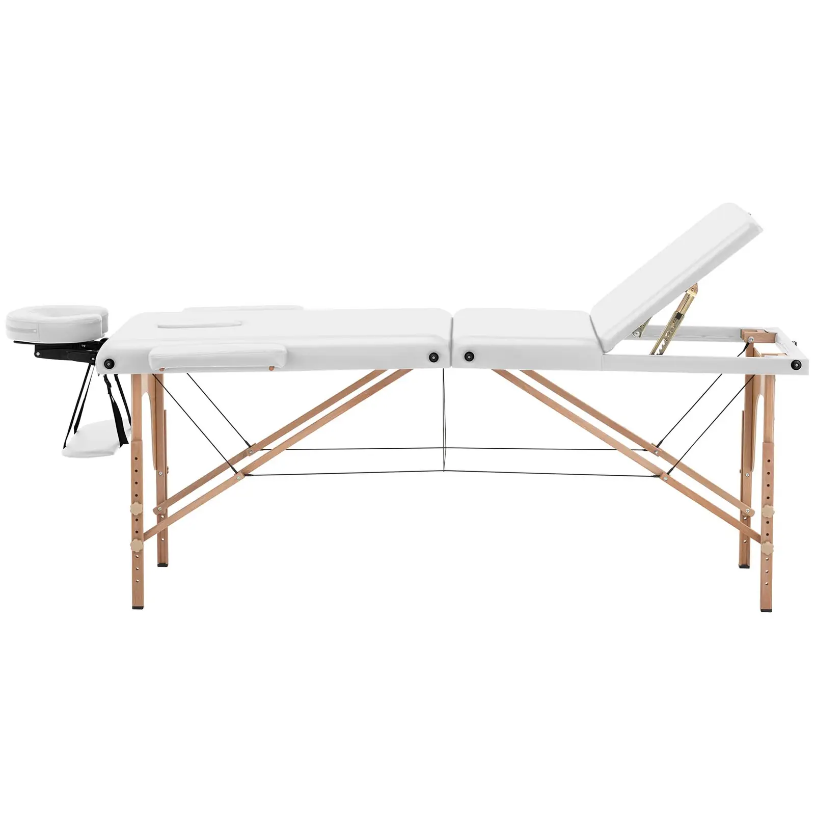 Сгъваема масажна маса - накланяща се подложка за крака - букова дървесина - изключително широка (70 см) - бяла