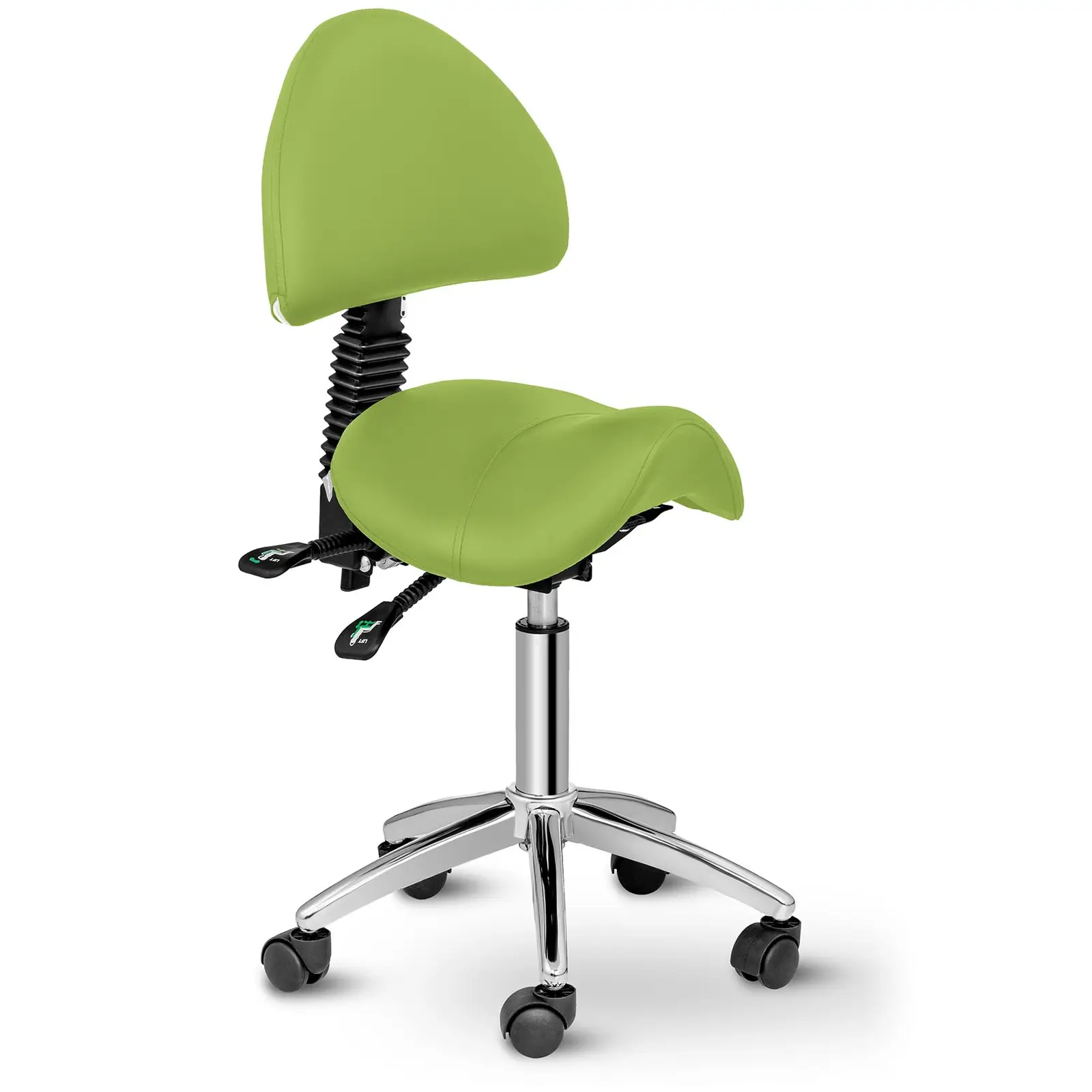 Седловиден стол с опора за гръб -  mm - 150 kg - Светло зелено