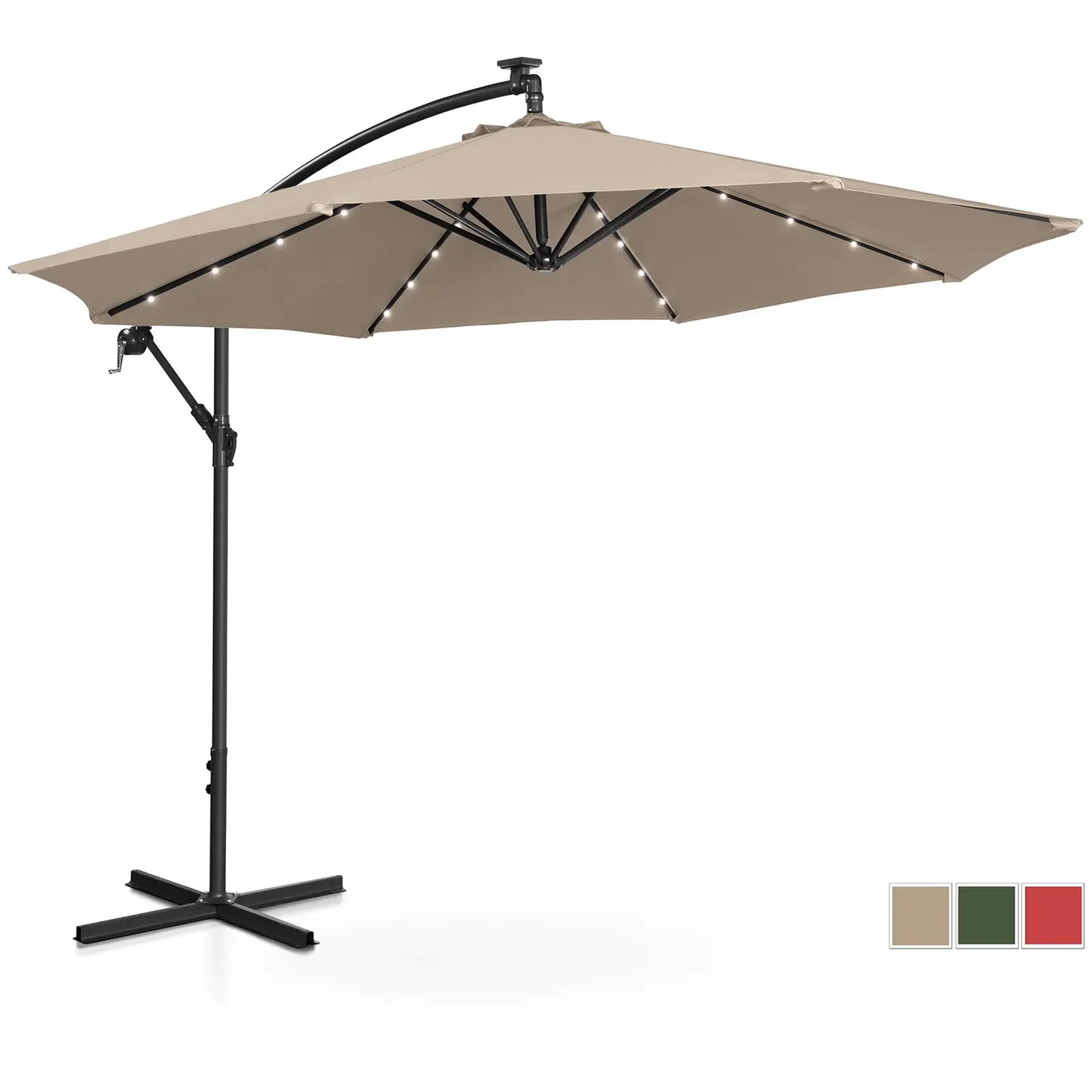 Градински чадър с LED - кремав - кръгъл - Ø 300 см - накланящ се
