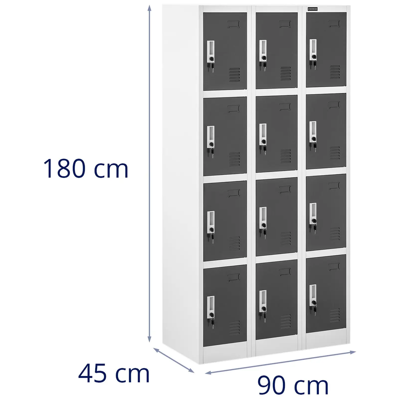 Метален шкаф за съхранение - 12 отделения - сив
