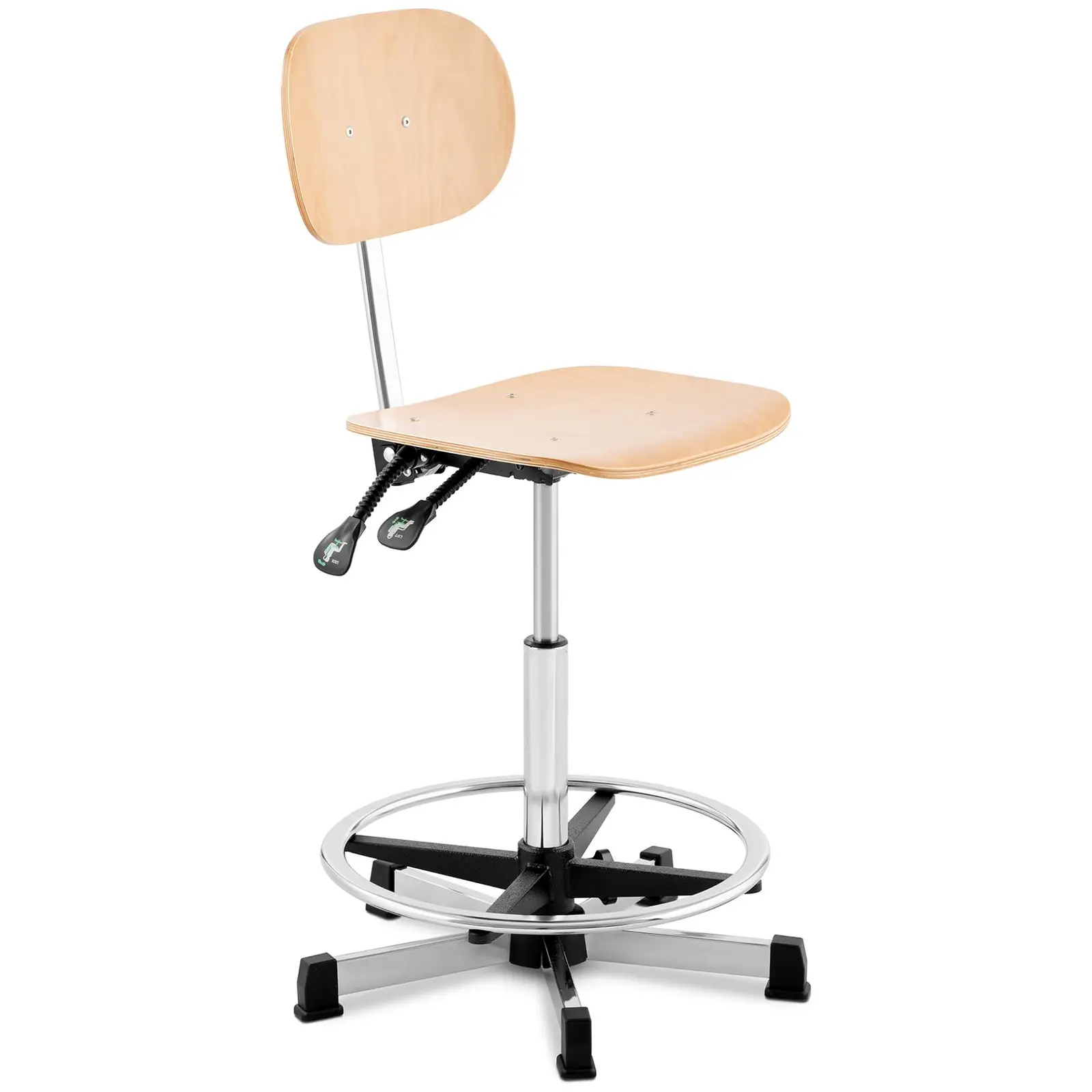 Стол за работилница - 120 кг - хром, дърво - ринг за крака - регулируема височина 550 - 800 мм